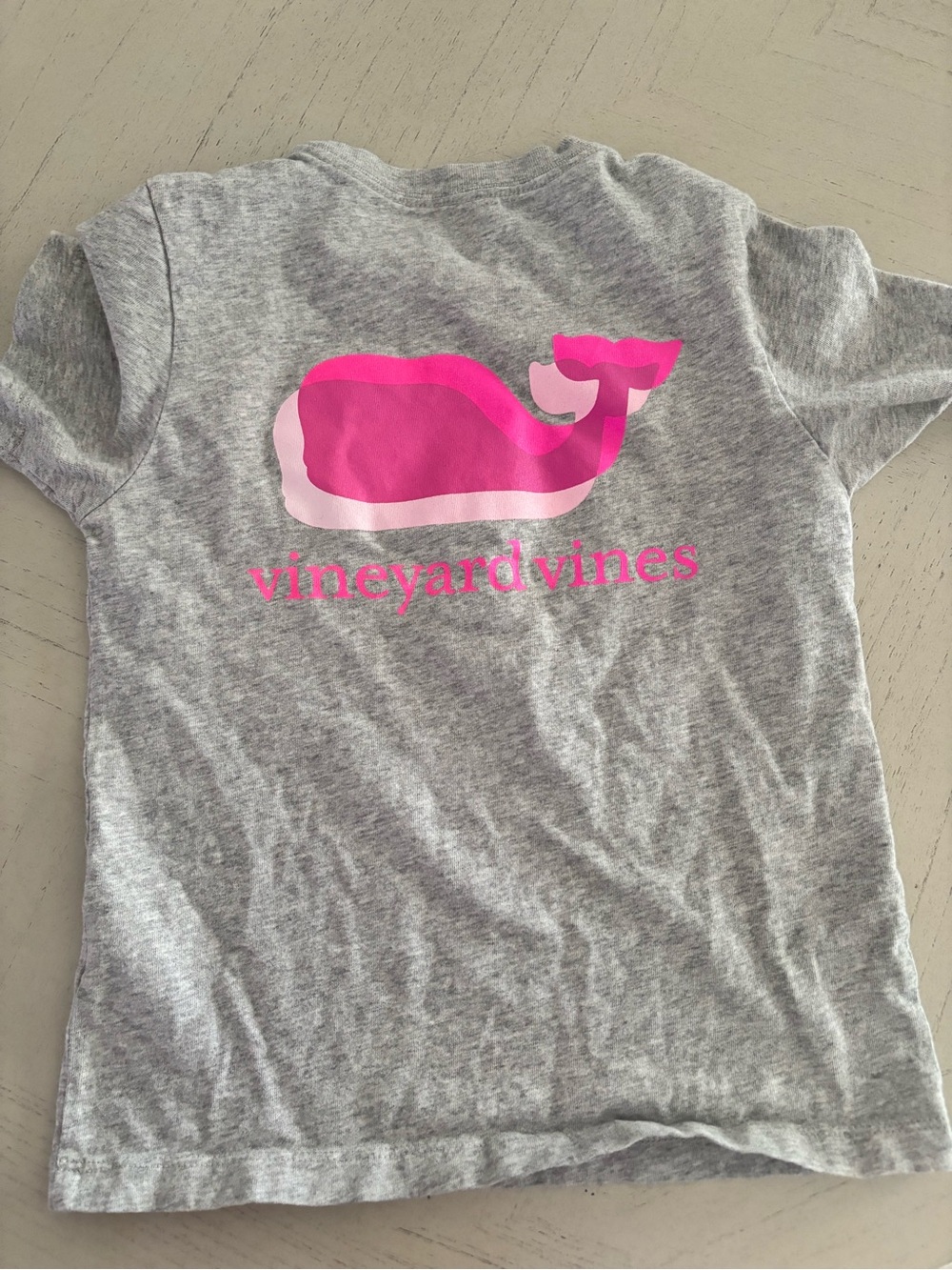 Vineyard Vines Gray Tee with Pink Whale Logo
